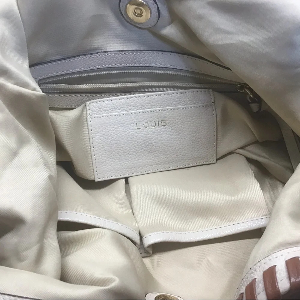 Lodis Leather Lacey Tote Large Hobo Bag, Sand & Chestnut - Picture 7 of 11